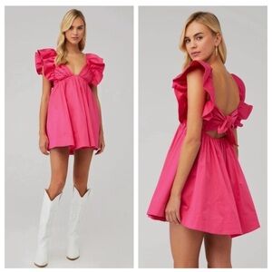 NWT For Love And Lemons Clementine Ruffle Mini Dress in Pink